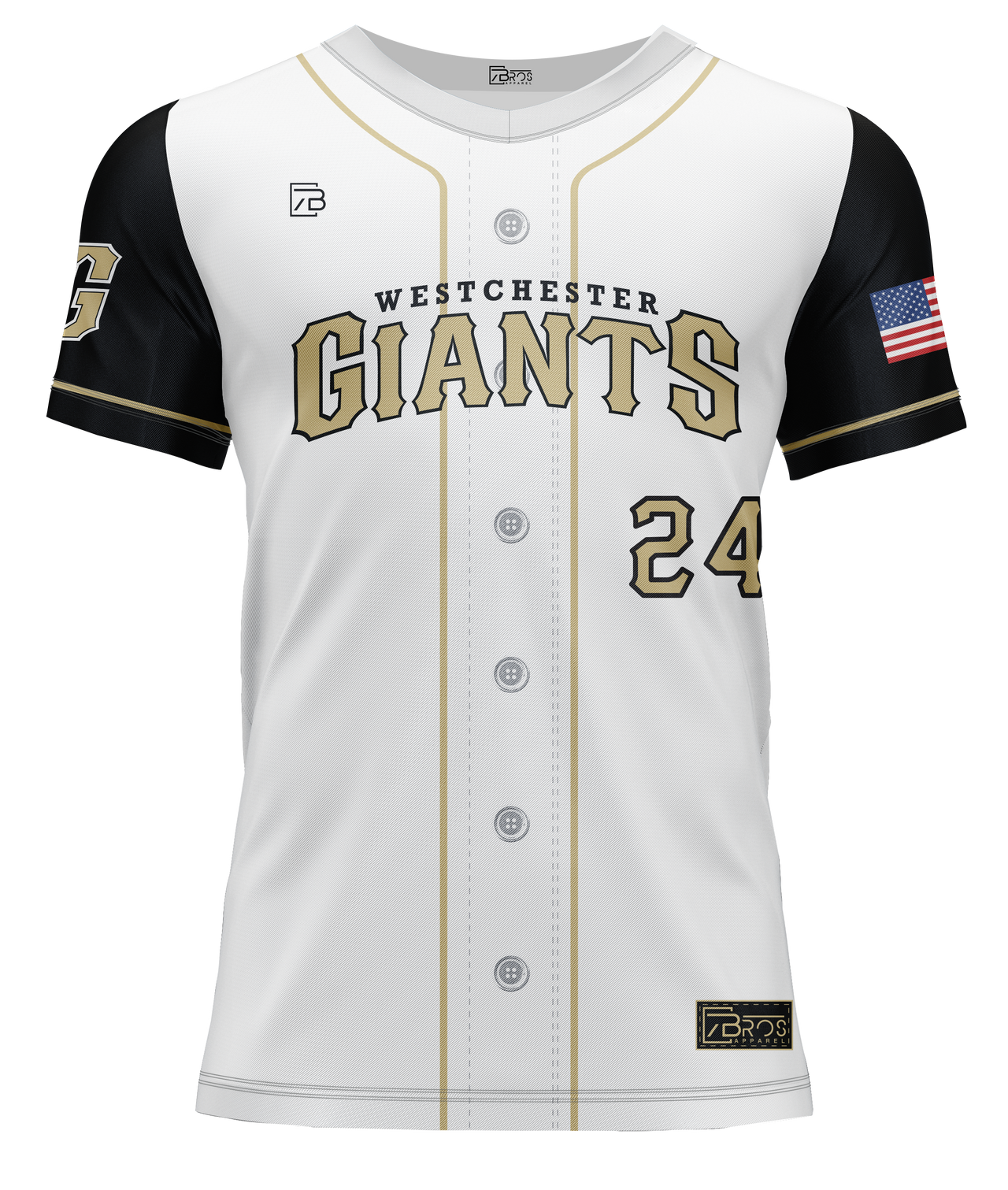 Westchester Giants White Button Down Custom Sublimated Jersey